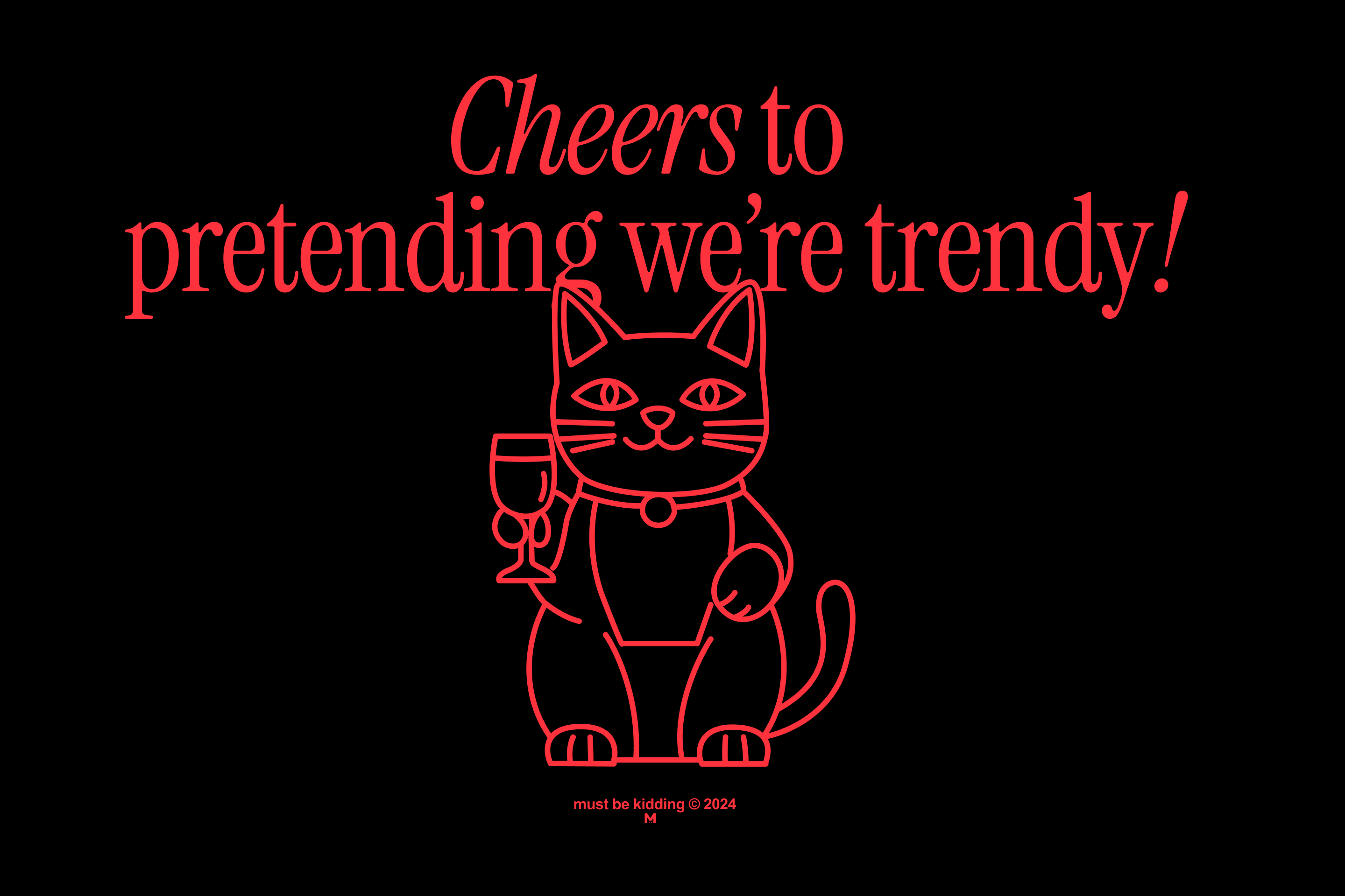 Miriam Melnikova's design project: Cheers apparel branding, red on black, maneki-neko mascot