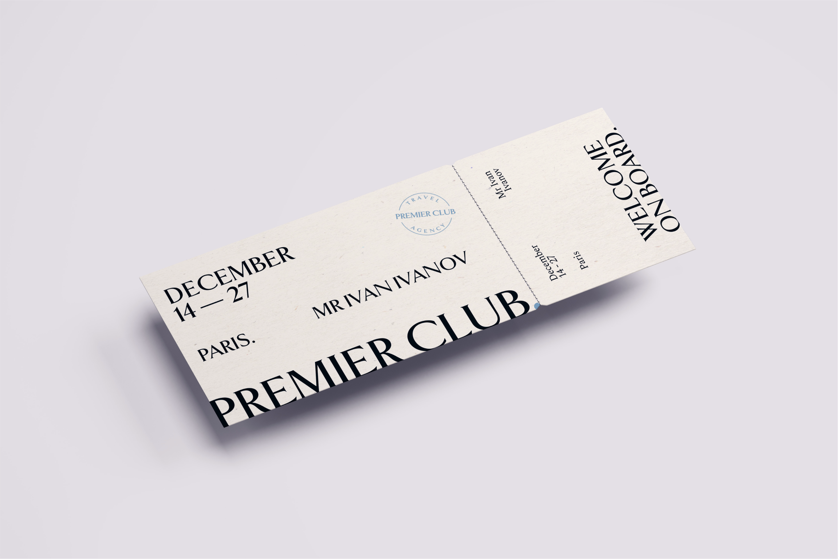 Miriam Melnikova's design project: Premier Club travel agency brand identity, bookmark black on beige