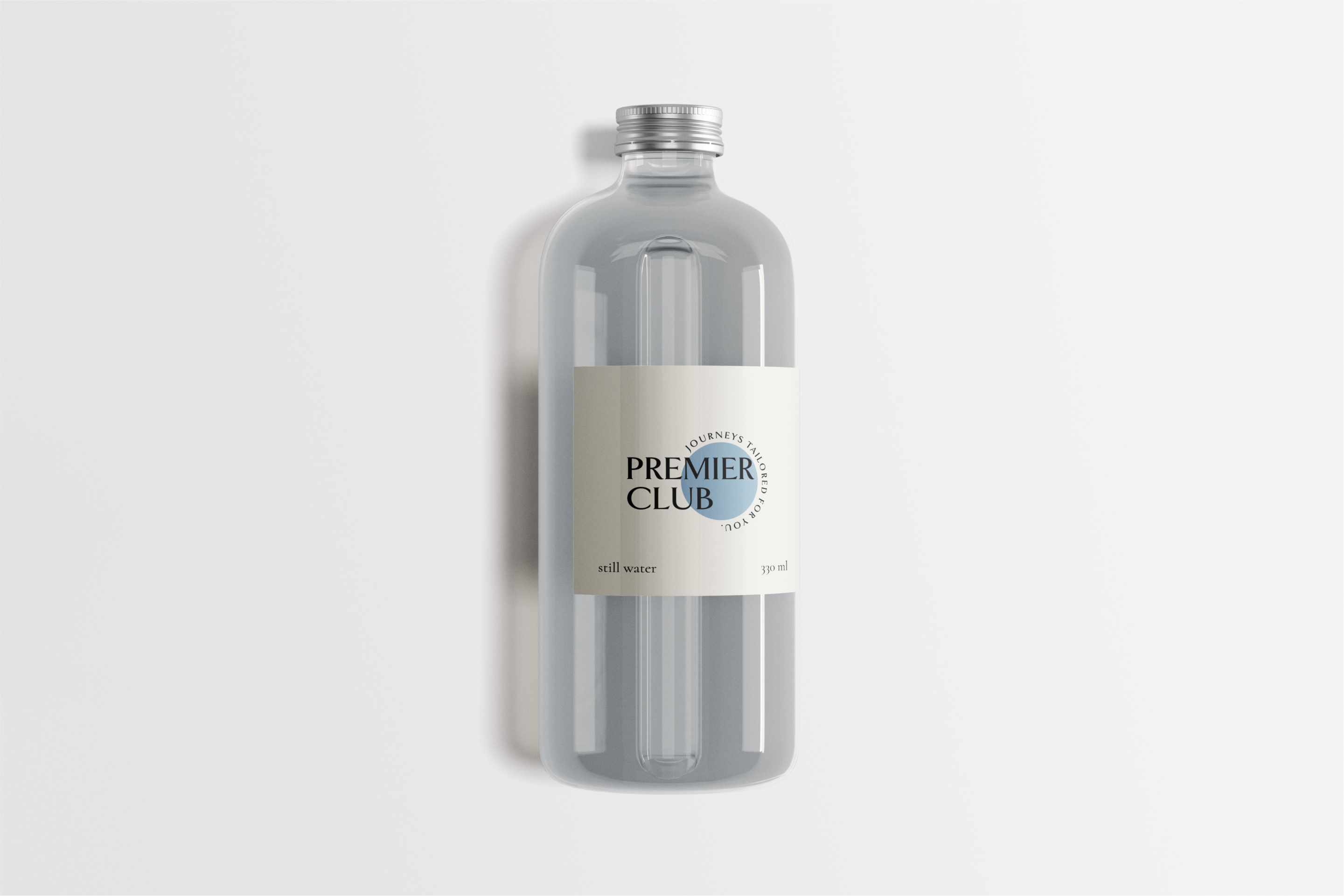 Premier Club travel agency complementary water bottle - design by Miriam Melnikova